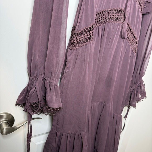 ASOS DESIGN Plum Purple Crochet Lace Insert Midi Dress Long Sleeve Boho Size 6 - Picture 3 of 6